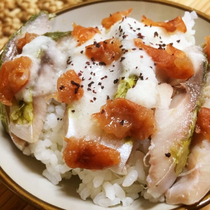 Wのサワーコンビ！シメサバ梅とろろ丼